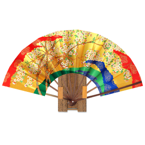 飾り扇 四季折々の植物画が描かれた飾り扇です。「秋草と紅葉」「桜」竹製飾り台付き 飾り扇 四季折々の植物画が描かれた飾り扇です。「秋草と