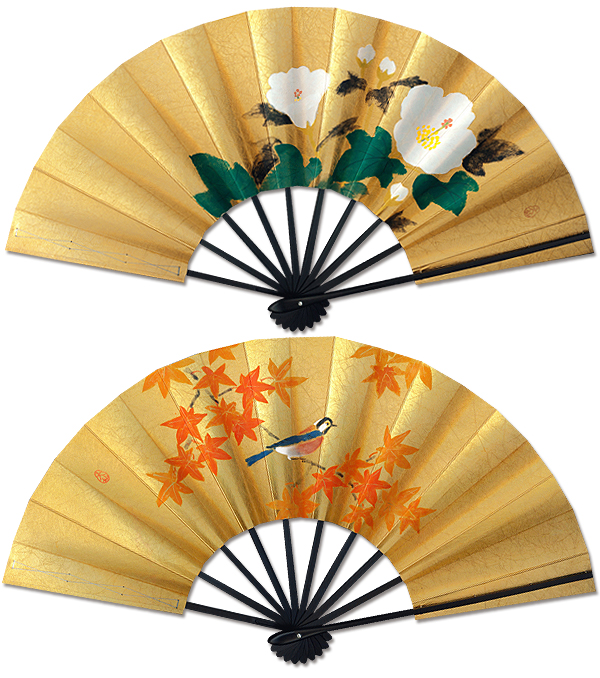 飾り京扇子 舞扇子タイプ 紅葉に鳥/芙蓉 Xe002 - itotsune 飾り京扇子 舞扇子タイプ 紅葉に鳥/芙蓉 Xe002 - itotsune