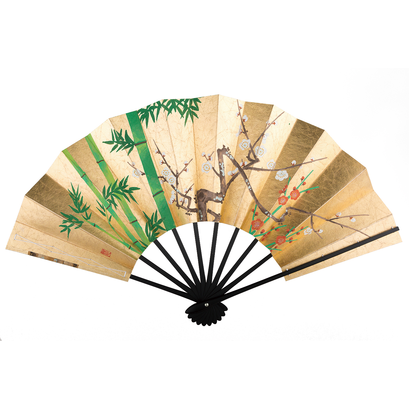 飾り京扇子 舞扇子タイプ 竹に紅白梅 老松 Xe004 - itotsune