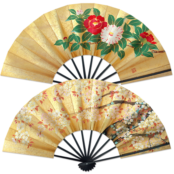 飾り京扇子 舞扇子タイプ 桜 椿 Xe105 - itotsune 飾り京扇子 舞扇子タイプ 桜 椿 Xe105 - itotsune
