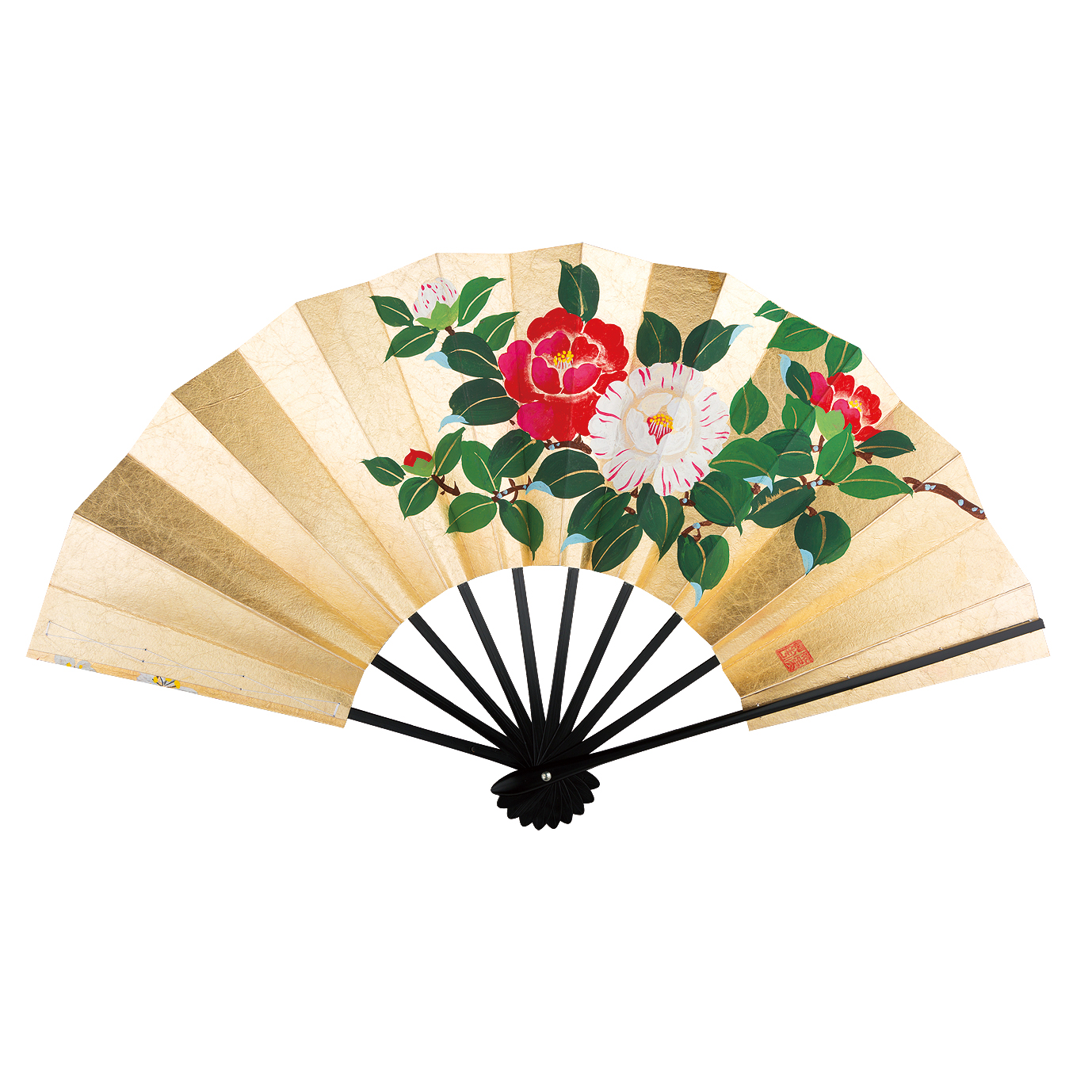 飾り京扇子 舞扇子タイプ 桜 椿 Xe105 - itotsune 飾り京扇子 舞扇子タイプ 桜 椿 Xe105 - itotsune