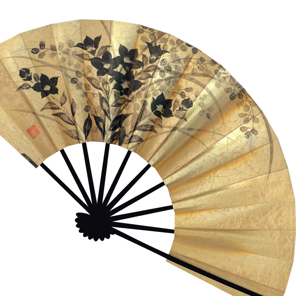 額装詩「舞」 舞扇子の扇亘】A1668 舞扇子 黒花かすみ 銀砂子 青地【京