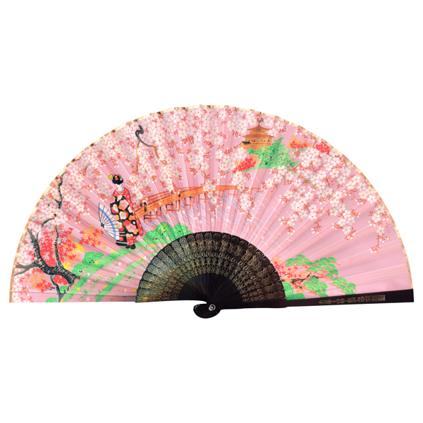 飾り京扇子 サテン扇子/桜金閣に舞妓 ピンク/29cm - itotsune 飾り京扇子 サテン扇子/桜金閣に舞妓 ピンク/29cm - itotsune