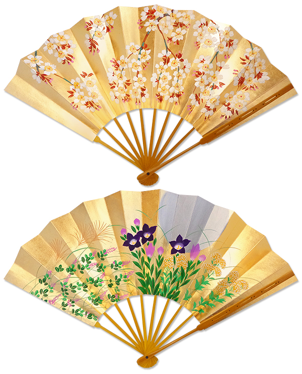 飾り京扇子 高級仕舞扇子 月に秋草/桜 Ub304 - itotsune 飾り京扇子 高級仕舞扇子 月に秋草/桜 Ub304 - itotsune