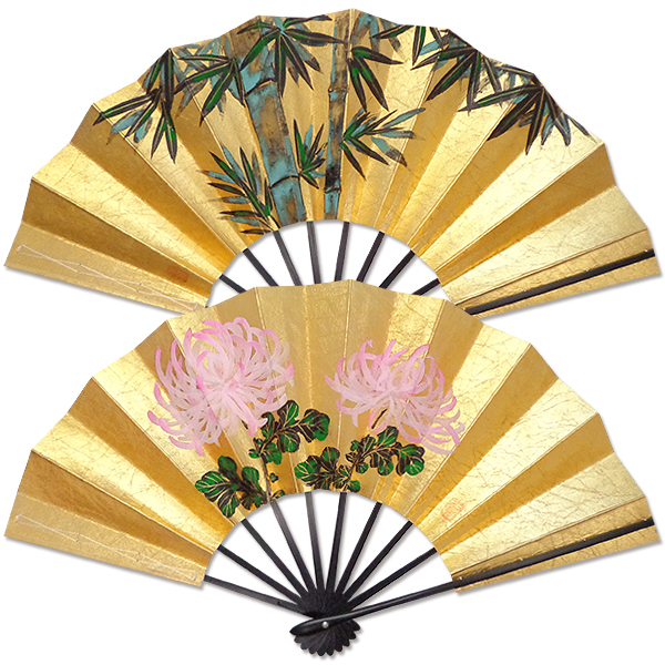 付下げ 扇子 菊 竹 山林 寺院 正絹 A436