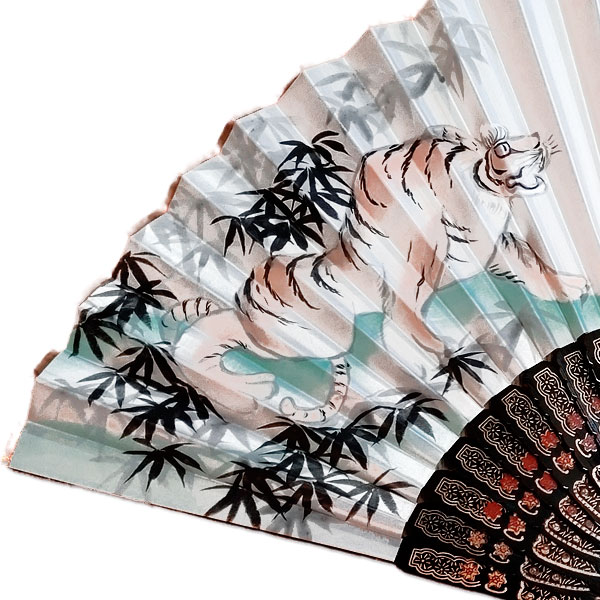 飾り京扇子 サテン扇子 鷹に虎 白 30cm Z730 - itotsune