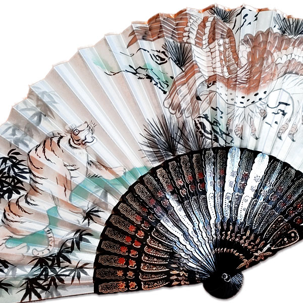 飾り京扇子 サテン扇子 鷹に虎 白 30cm Z730 - itotsune