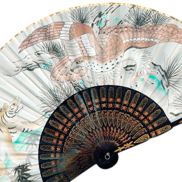 飾り京扇子 サテン扇子 鷹に虎 白 30cm Z730 - itotsune