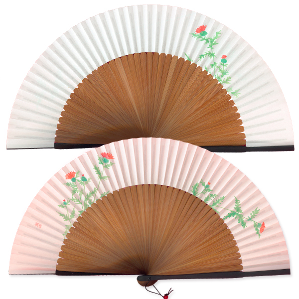 ARTS＆SCIENCE 薄い黄色の布製扇子 女性用 紙扇子 45間 短地扇子 あざみ