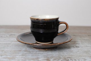 【出西窯】コーヒー碗皿　黒釉