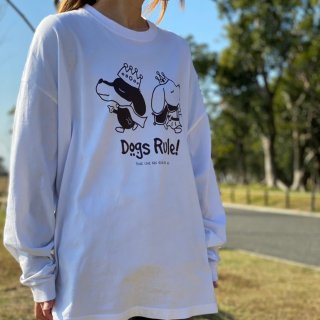 Dogs Rule!/ビッグシルエット長袖Tシャツ(ホワイト)/愛犬とペアルック可