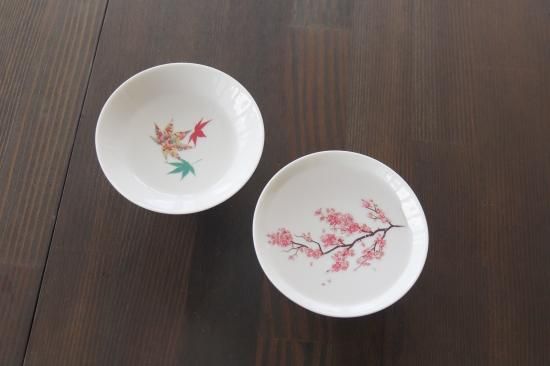 温感白盃 桜 紅葉 平盃ペア 丸モ高木陶器