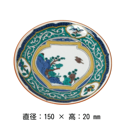 5号皿 古九谷色絵壺花鳥図 15cm(緑)青郊窯 M.STYLE ミヤザキ 5号皿 古九谷色絵壺花鳥図 15cm(緑)青郊窯 M.STYLE ミヤザキ