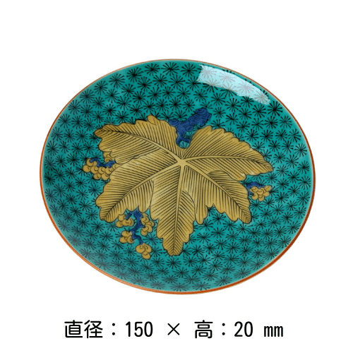 古九谷青手色絵壺花鳥図 5号皿 力強い 古九谷青手色絵壺花鳥図 5号皿 力強い