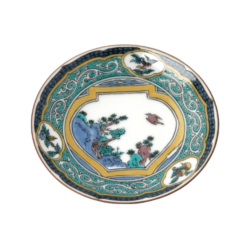 豆皿 古九谷色絵壺花鳥図 10cm（緑）九谷 名品コレクション 青郊窯