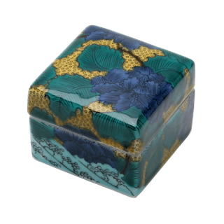 陶箱 青手土坡に牡丹 5cm（緑）青郊窯 M.STYLE 磁器 九谷焼