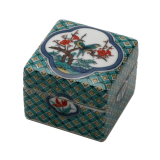 陶箱 小紋花鳥図 5cm（緑）青郊窯 M.STYLE 磁器 九谷焼