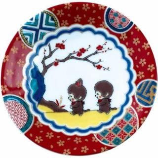 モンチッチ九谷焼 小皿（庄三風彩色金蘭手）12cm（赤）金正陶器