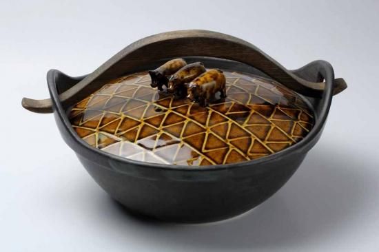 【期間限定お試し価格】 ☆お料理屋さんの器 佐々木昭楽 飴釉 『亀』蓋物 五客 共箱 蓋向 鉢