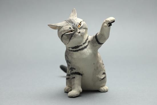 招き猫パンチ(サバトラ)・正木卓 - 暮らしを楽しむうつわ・作家ものの