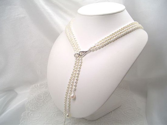 SV淡水真珠三連ネックレスクリップ式 y-n-232 | 三重県真珠加工販売 