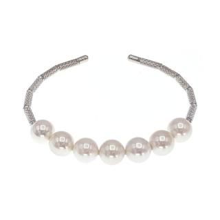 ≪バングルタイプ≫アコヤ真珠ブレスレット 約8.0-8.5mm K18WG y-v-055