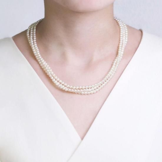 未使用 あこや真珠 ベビーパールネックレス 3.5〜4.0㎜ お買得 リボン ≪無調色≫アコヤベビーパール3連ネックレス 約3.5-4.0mm y-n-668