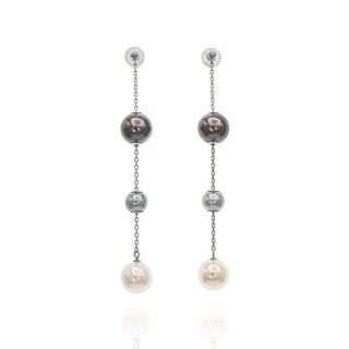黒蝶真珠・アコヤ真珠スライドデザインピアス 約6.0-8.0mm Pt y-i-505
