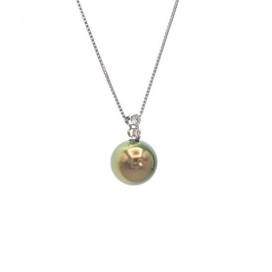 ピスタチオカラー＞黒蝶真珠ペンダントネックレス 約11.7mm PT