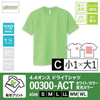 [TP-C] 4.4オンスドライTシャツ 全45色 S〜LL 転写C(小1+大1)