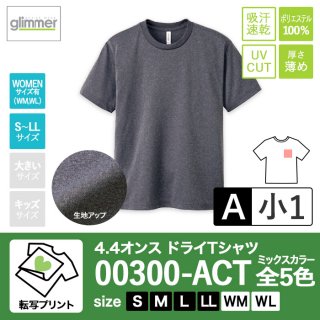 [TP-A] 4.4オンスドライTシャツ ミックス全5色 S〜LL 転写A(小1)