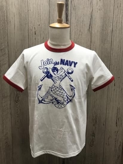 リアルマッコイズ MC21009　JOIN THE NAVY　ミリタリーTシャツ REAL McCOYS　プリントリンガーTシャツ - メンズ　 アメリカンカジュアルファッション　セレクトショップ【バーンサイド】