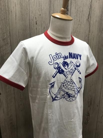 リアルマッコイズ MC21009　JOIN THE NAVY　ミリタリーTシャツ REAL McCOYS　プリントリンガーTシャツ - メンズ　 アメリカンカジュアルファッション　セレクトショップ【バーンサイド】