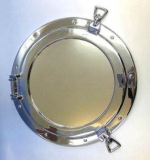 真鍮製丸窓鏡290Φニッケルメッキ加工   船舶窓 ミラー　