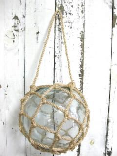 ガラス浮き玉   ガラス玉     青ボタン＋オマケ 穴あきガラス浮き玉NO.8 （ネット外径260φ） ライト かびん 浮玉