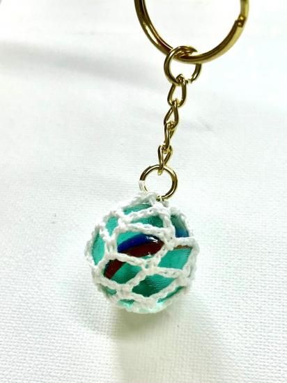 ガラス玉キーホルダー 浮き玉 ガラス球 ビン玉