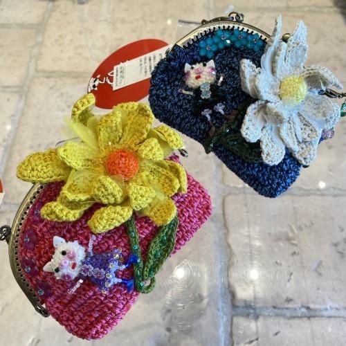 がま口付♪ 可愛いピンクの花柄グラニーバッグ つまみ細工風