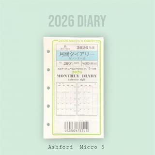 <img class='new_mark_img1' src='https://img.shop-pro.jp/img/new/icons11.gif' style='border:none;display:inline;margin:0px;padding:0px;width:auto;' />ASHFORD(アシュフォード) 2026年 月間ダイアリー(カレンダー式・月曜始まり)No.2601-026