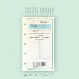 <img class='new_mark_img1' src='https://img.shop-pro.jp/img/new/icons11.gif' style='border:none;display:inline;margin:0px;padding:0px;width:auto;' />ASHFORD(アシュフォード) 2026年週間ダイアリー(セパレイト式・見開き1週間)No.2604-026