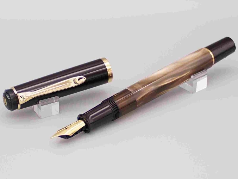 ヴィンテージ 万年筆 ブラウン マーブル 日本製 50s インキ止め式 未使用