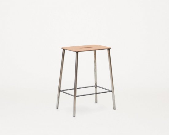 Adam Stool H50 Natural leather / Raw Steel