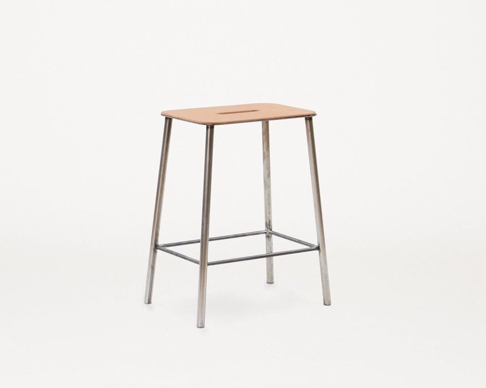 Adam Stool | Raw Steel / Natural Leather | H50
