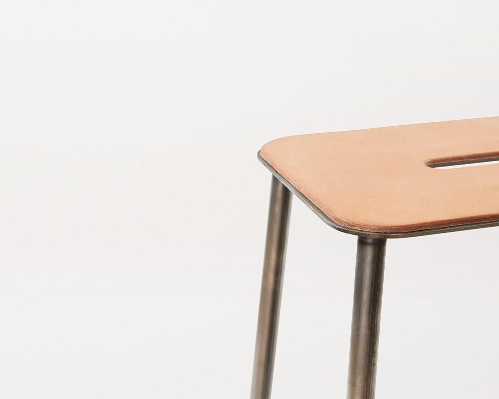 Adam Stool | Raw Steel / Natural Leather | H65 - FRAMA