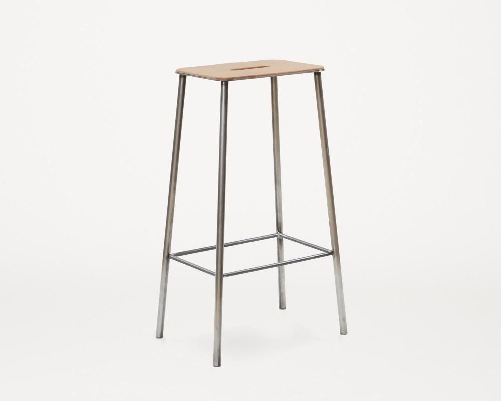 Adam Stool | Raw Steel / Natural Leather | H76