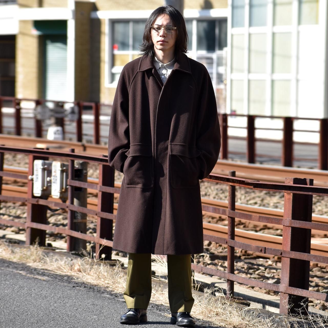 素材ウールevcon / wool stain collar coat - ロングコート