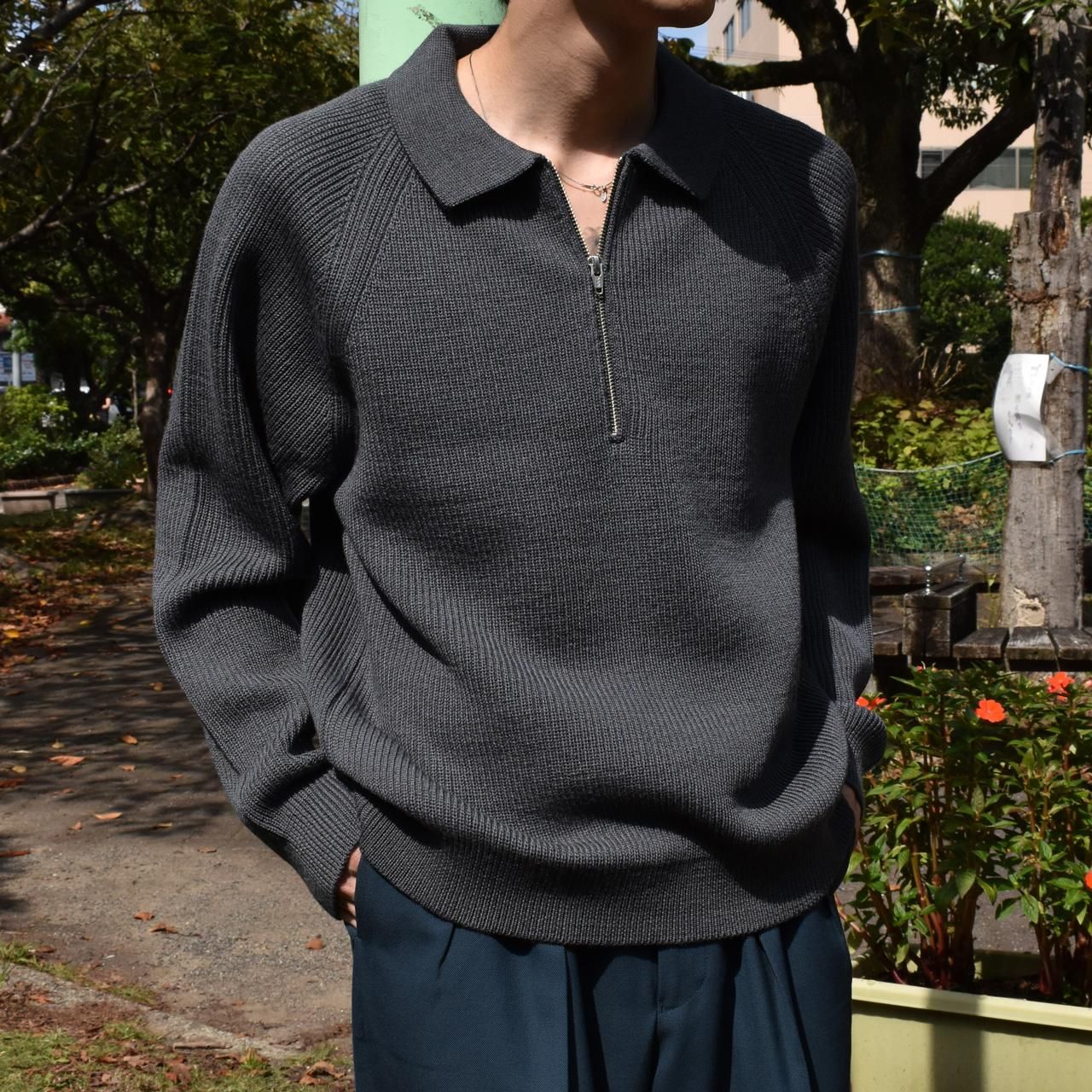 EVCON (エビコン)｜WOOL LOW GAGE HALF ZIP DARK GRAY