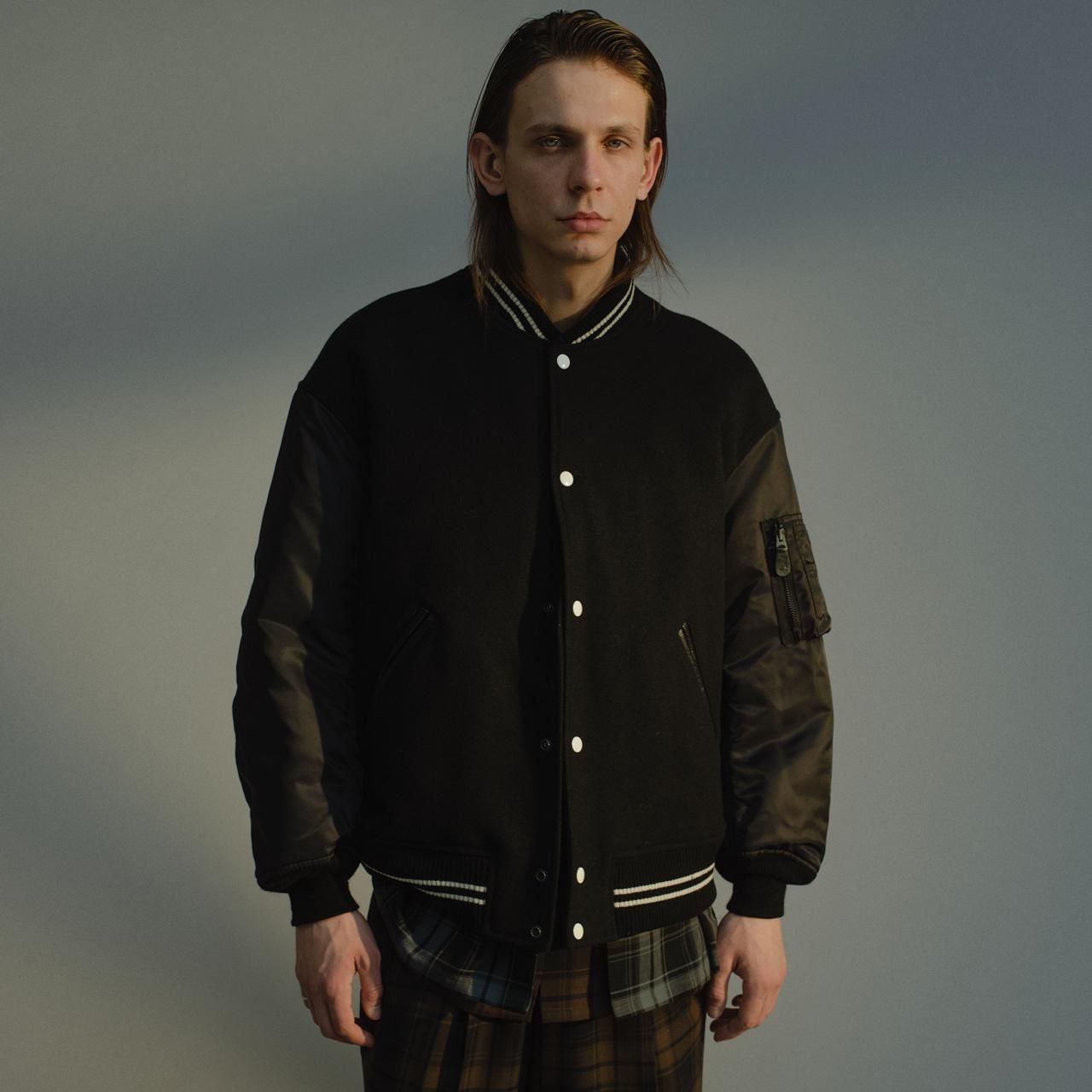 MARKAWARE (マーカウェア) 23AW/秋冬
VARSITY JACKET BLACK -ORGANIC WOOL MELTON-
