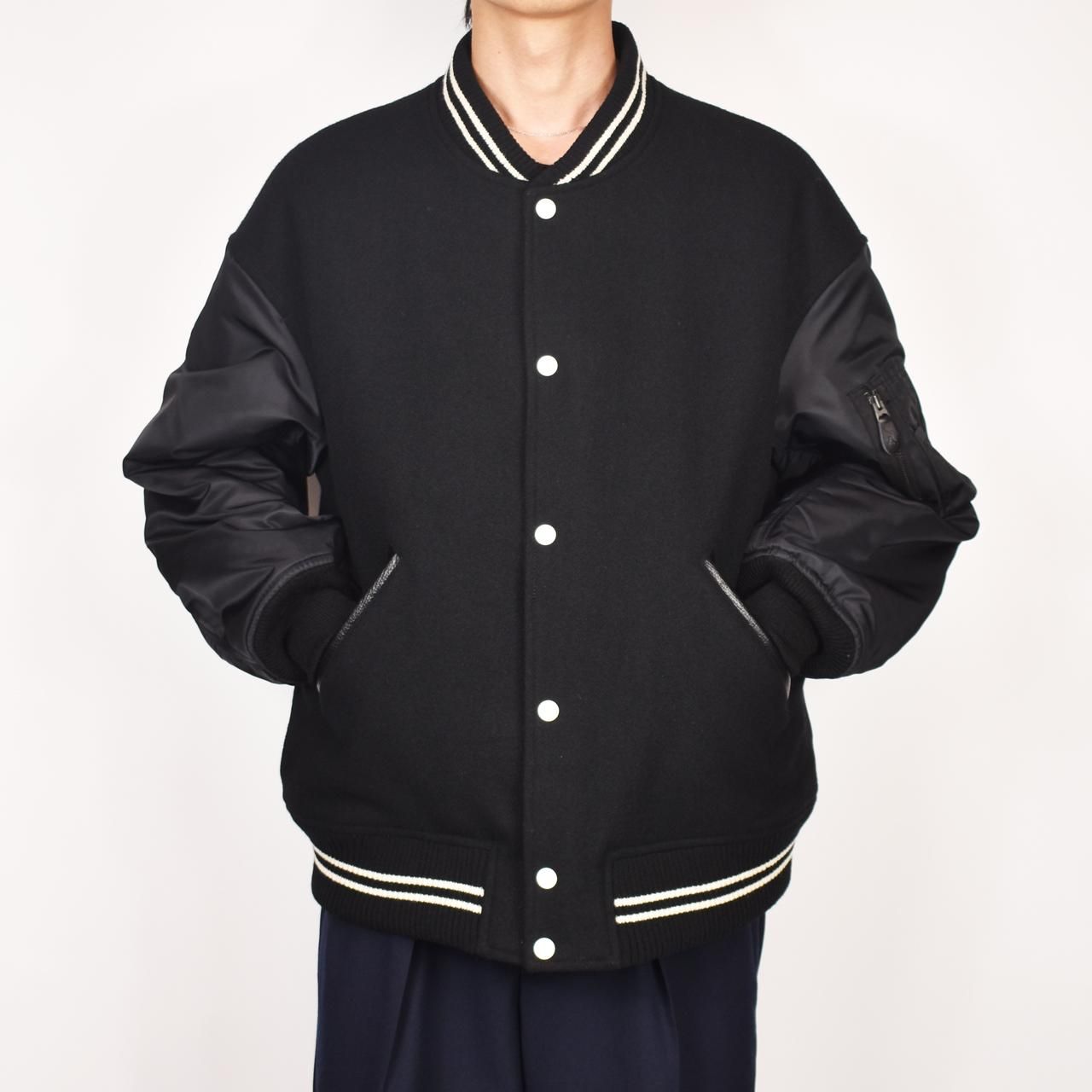 MARKAWARE (マーカウェア) 23AW/秋冬
VARSITY JACKET BLACK -ORGANIC WOOL MELTON-
