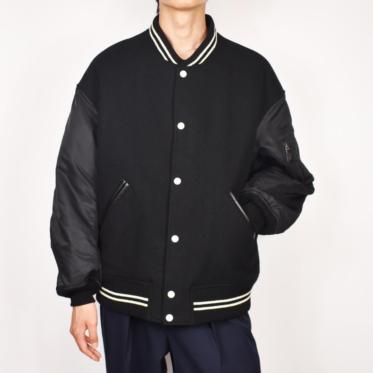 MARKAWARE (マーカウェア) 23AW/秋冬
VARSITY JACKET BLACK -ORGANIC WOOL MELTON-
