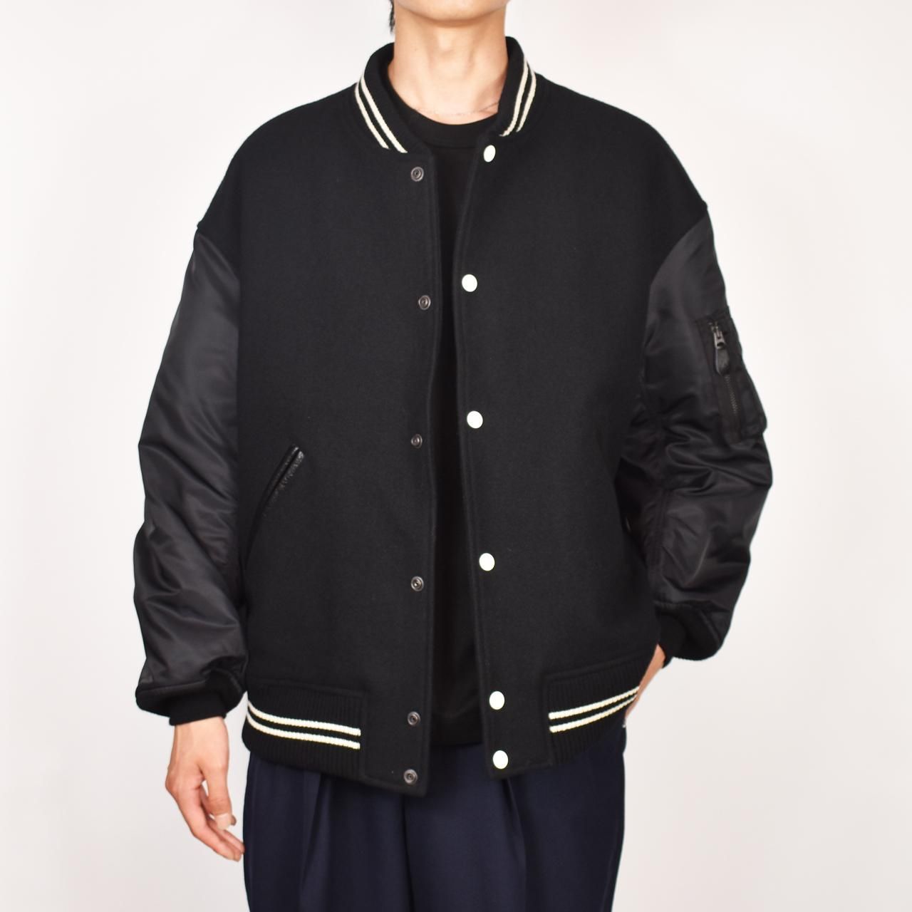 MARKAWARE (マーカウェア) 23AW/秋冬
VARSITY JACKET BLACK -ORGANIC WOOL MELTON-
